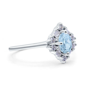 Art Deco Oval Wedding Bridal Ring Simulated Aquamarine CZ 925 Sterling Silver